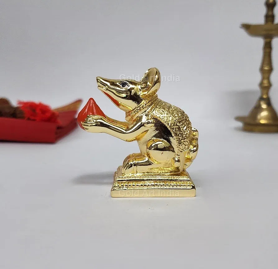 Gold Art India Gold-Plated Mushak Mouse Pair with Modak Orange Terracotta Finish