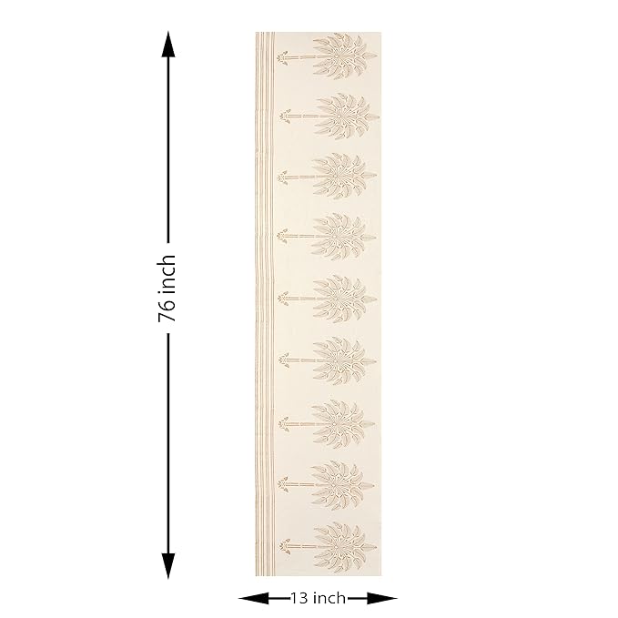 Blocks Of India Printed Cotton Table Runner for Center Dining Table Gold Pine Tree