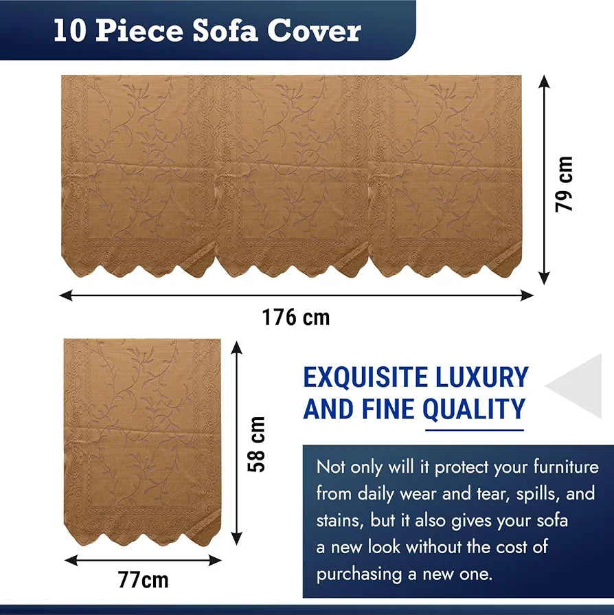 Kuber Industries 5-Seater Sofa Cover for Home Decor Self Ginger Sofa Cover Set Golden Colour