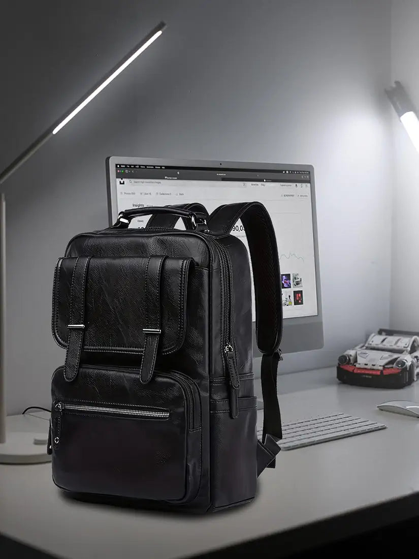 FUR JADEN Vegan Leather Stylish 15.6 Inch Laptop Backpack Travel Weekender Bag For Men Women