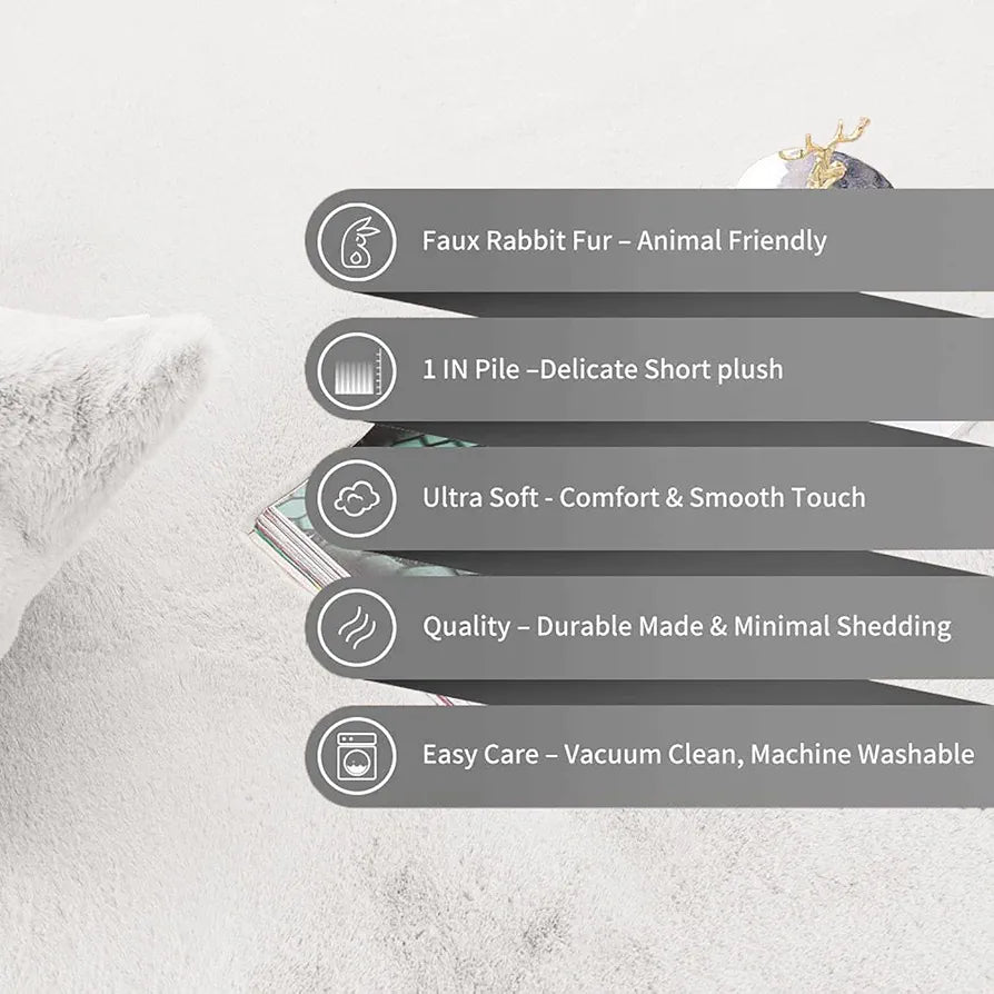 Luxe Home International Ruffle Bath Mat Rabbit Fur 1000 GSM Bathroom Door Rectangular Foot Mats 45X75 Cm Colour White