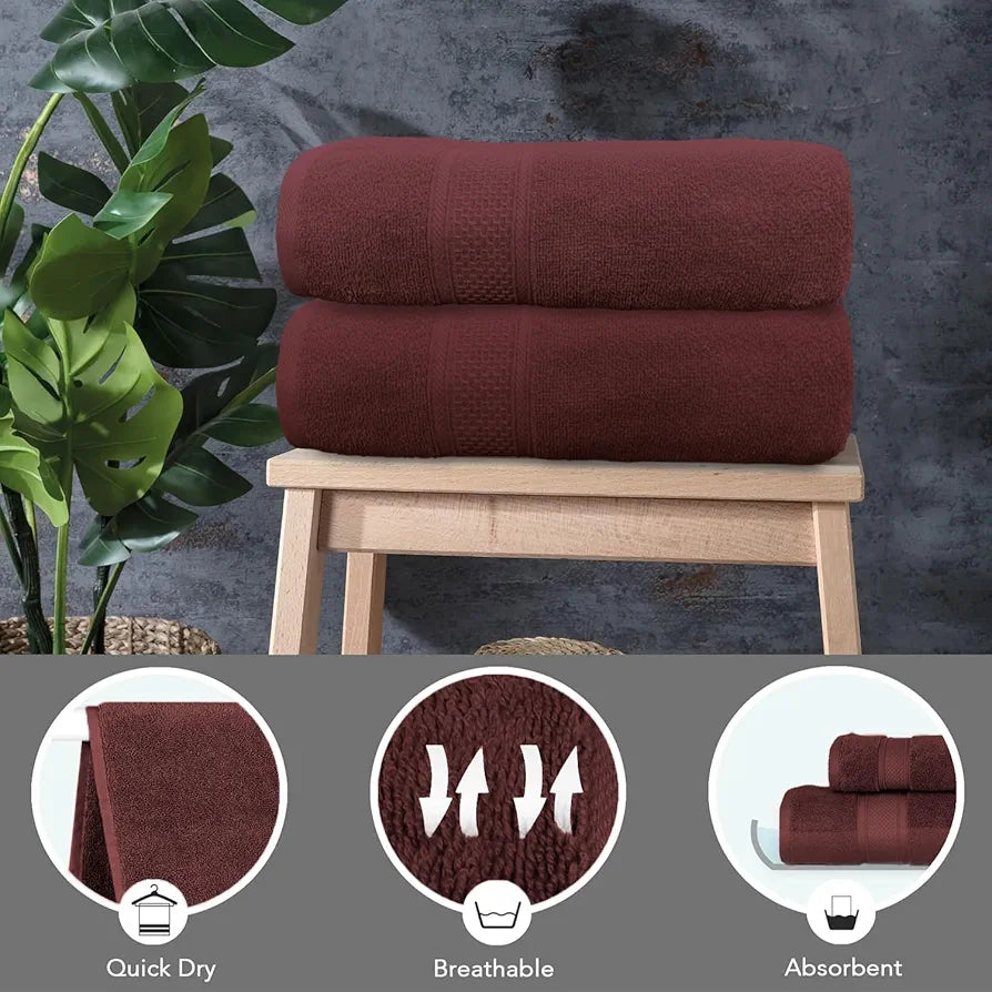 Luxe Home Cotton Bath Towel 450 GSM Quick Dry Large Size Bathroom Towels Colour Wine