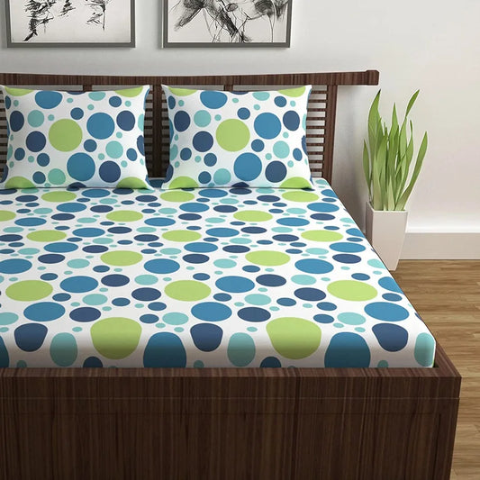 Divine Casa 144 TC Super Soft 100% Cotton Bedsheet for Double Bed 144 Thread Count Geometric Colour Blue Lagoon