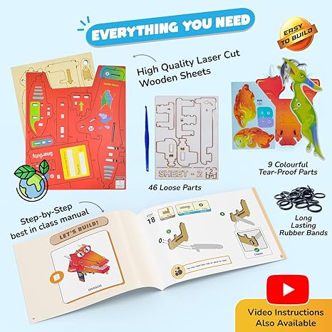 Smartivity 2in1 Animals Dragon & Flying Dinosaur Toys for Kids Diy Science Toy