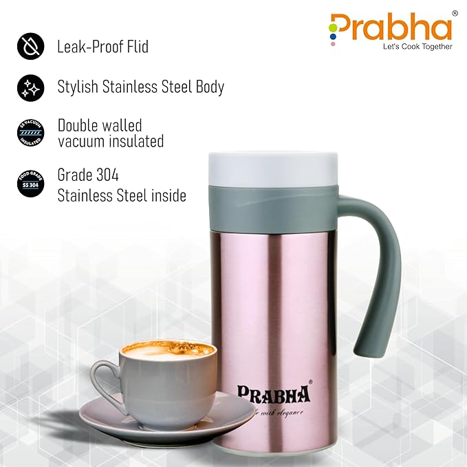Prabha Stainless Steel Coffee Cup 500ml Vacuum Flask Double Wall AirTight Cap
