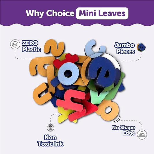 Mini Leaves Wooden Small Alphabets for Kids Learning | Puzzle With Color Sorting Activitiy | Multi Concept Teaching Board