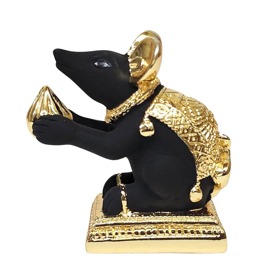 Gold Art India Gold-Plated Mushak Mouse with Modak Black Terracotta Finish