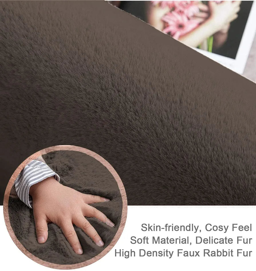 Luxe Home Ruffle Floor Rug Rabbit Fur 1000 GSM Living Room Foot Mats 4 X 6 Ft Colour Cocoa
