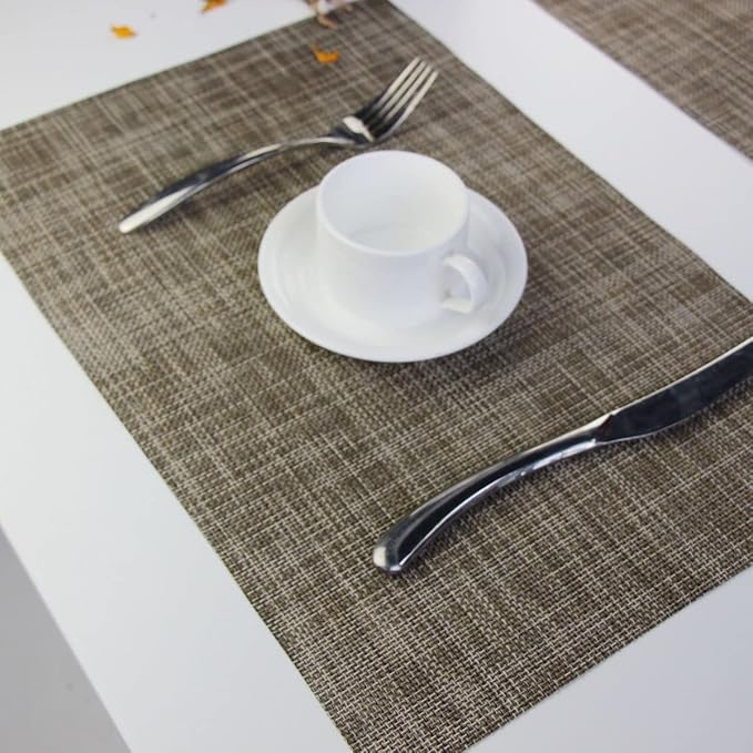 Spatlus Place Mats PVC Set Table Placemats Set Heat Insulation Top Dining Table Brown Set of 4