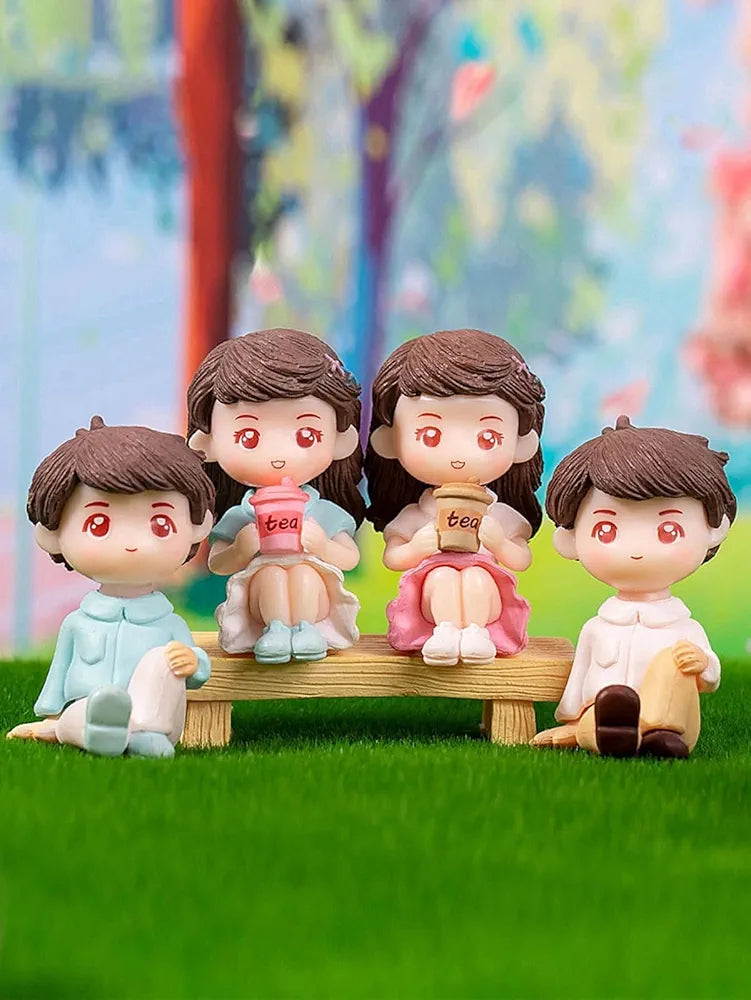 Satyam Kraft 1 Set Miniature Couple Figurines with Bench Cute Tea Time Resin Dolls