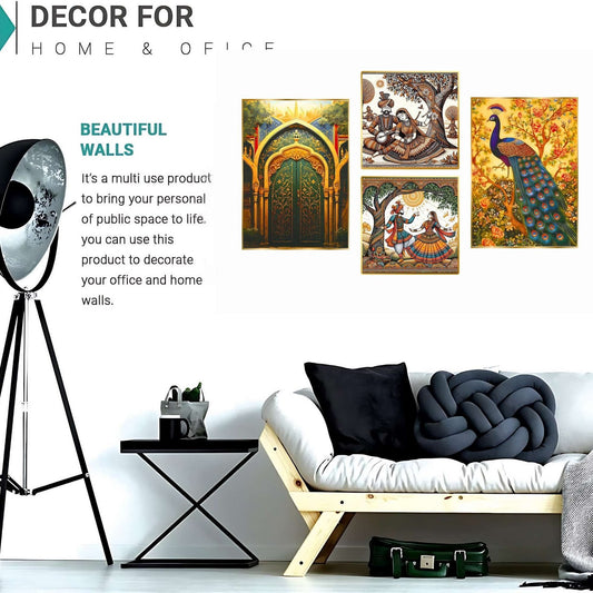 Set of Four Wall Paintings for Wall Dacoration Golden Framed Wall Paintings for Living Room & Bedroom Wall Art for Home Decoration & Office Wall Décor (13×10 inch CH-GD4-6)