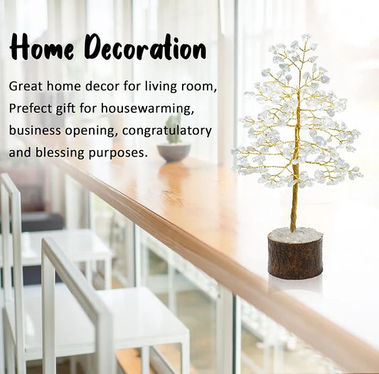 Crocon Clear Quartz Gemstone Money Tree Feng Shui Bonsai Golden Wire