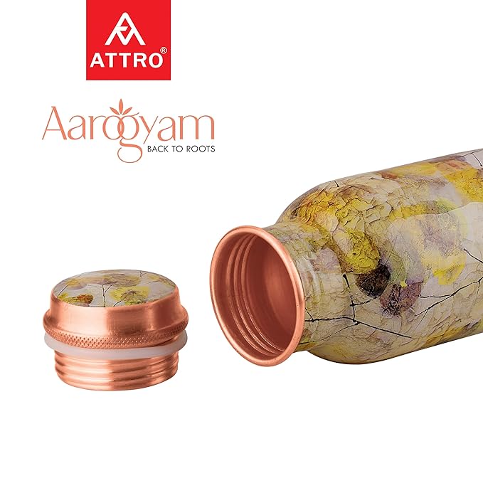 AttroAarogyam 650ml Tatva Spring Summer Designer Joint-less Copper Water Bottle