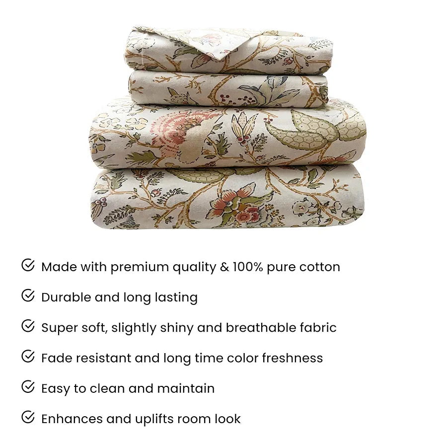 Sajavat Home 100% Pure Cotton King Size Bedsheet Set with 2 Pillow Covers Colour Beige & Floral