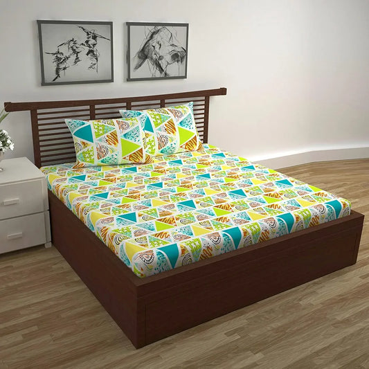 Divine Casa 144 TC 100% Cotton Double Bedsheet with 2 Pillow Covers Abstract Pattern Colour Mustard