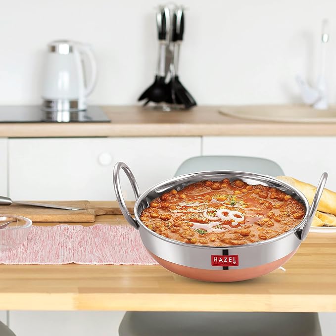 Hazel Stainless Steel Kadai with Copper Bottom Premium Heavy Gauge Steel Kadai