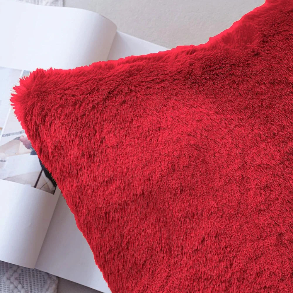 Luxe Home Cushion Cover Duble Side Rabbit Fur Plain Design Covers Set of 2 for Sofa Colour Maroon