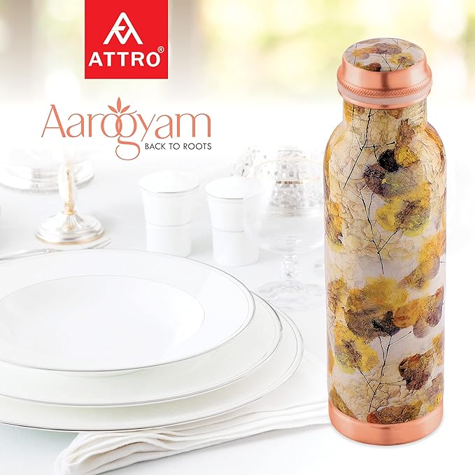 AttroAarogyam 650ml Tatva Spring Summer Designer Joint-less Copper Water Bottle