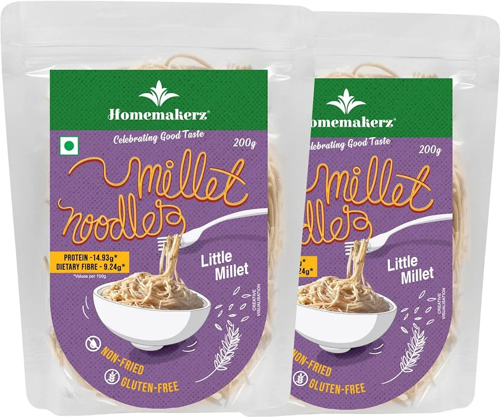 Homemakerz Litttle Millet Noodles, Natural, Preservative, Gluten & Fat Free, Not Fried & No Oil, Zero Maida & Wheat, Healthy & Tasty Hakka Millet Noodles With High Fiber