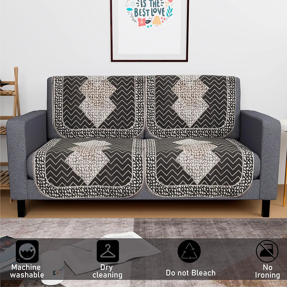 Kuber Industries Set of 4 Durable 2 Seater Sofa Covers for Living Room Stone Mayur Dark Grey & Brown