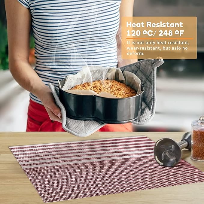 Pepplo PVC Placemats Placemats for Dining Table Heat Resistant Placemats Set of 6 Wine Red Line (PLC10D6)