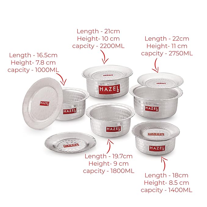 Hazel Aluminium Hammered Tope Set with Lid Patila Set of 5 Food Grade Kitchen Utensils