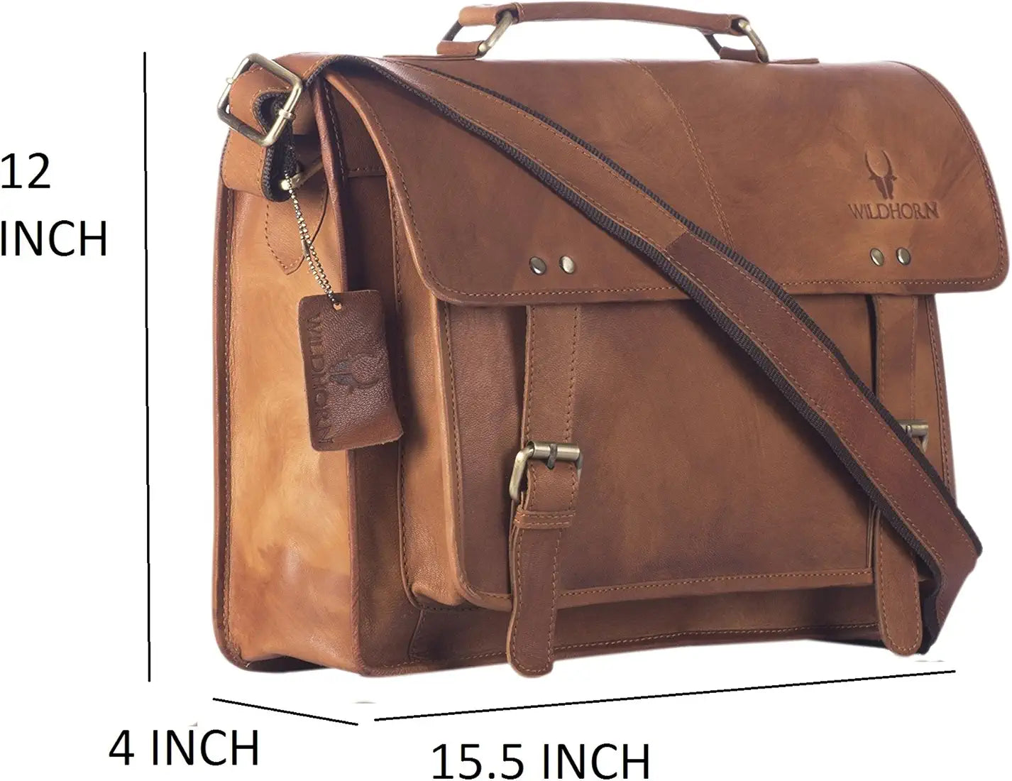 WildHorn Genuine Leather 15 INCH Laptop Messenger Bag DIMENSION : L-15 inch W-4 inch H-12 inch