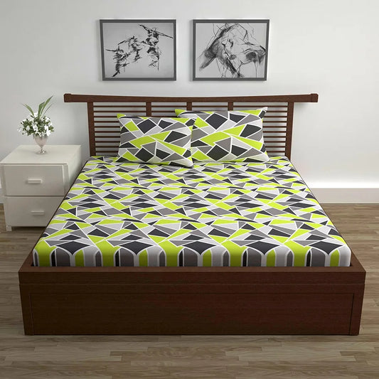 Divine Casa - 144 TC Super Soft 100% Cotton Bedsheet for Double Bed 144 Thread Count Colour Lime Grey