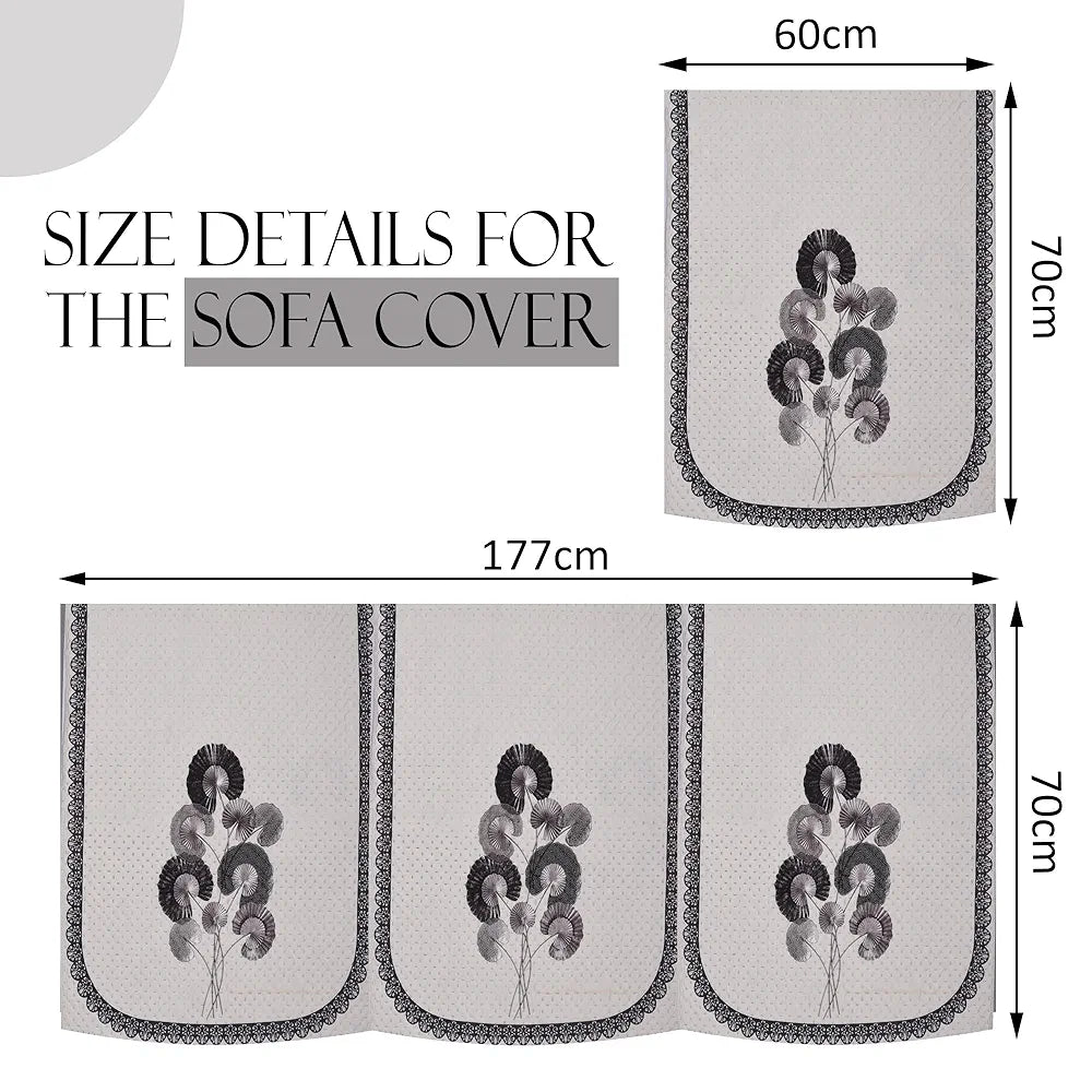 Kuber Industries Set of 16 Velvet Anti-Skid Sofa Cover 5-Seater with Arm Cover Digital Flower-Cream & Green