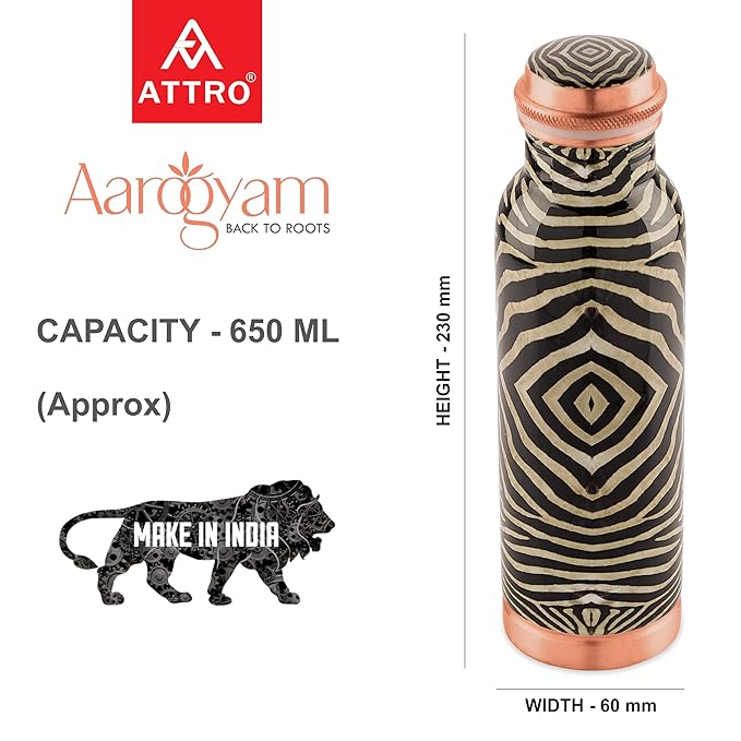 Attro Aarogyam 650ml Tatva Aks Designer Joint-less Copper Water Bottle