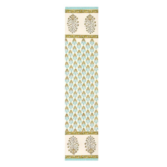 Blocks Of India Hand Block Printed Cotton Table Runner Mat and Napkin Grey Jaal