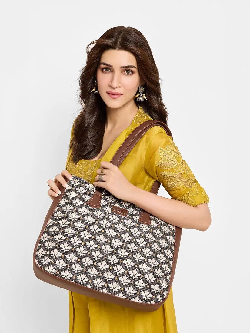 Zouk Women's Getaway Handbag Jute & Leather Handcrafted Tote Bag