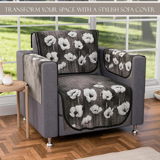 Kuber Industries Set of 16 Anti-Skid Sofa Cover 5-Seater with Arm Cover Lotus Print Green