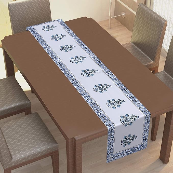 Texstylers Canvas Block Printed Jaipuri Rajasthani Pattern Table Runner 16x72 Inch