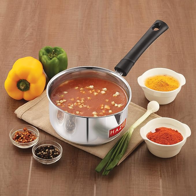 Hazel Induction Bottom Sauce Pan 14.2 cm with 1250 ml Capacity Stainless Steel for Tea Milk Maker