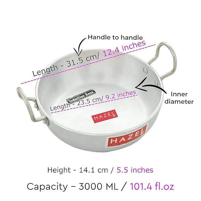 Hazel 4 mm Aluminium Induction Base Kadai with Handle 3000 ml