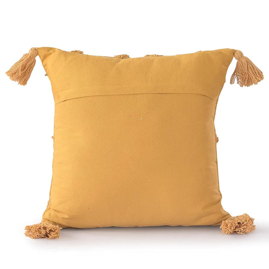 Sashaa World Honey Chevron Tufted Cushion Cover With Tassels Colour Yellow