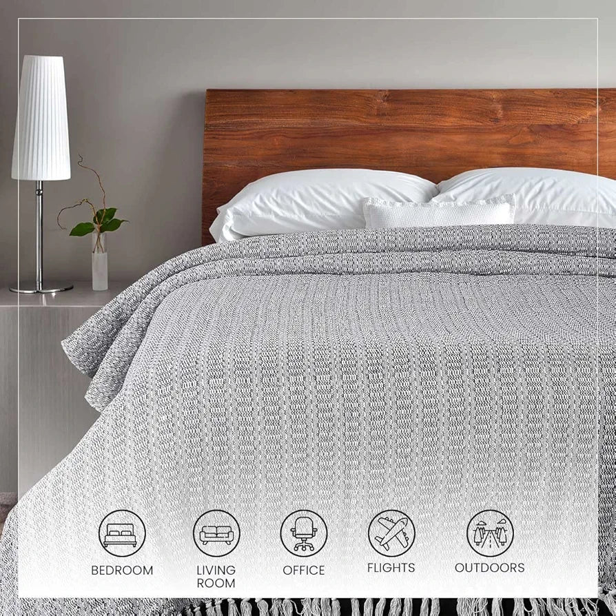 Sashaa World Cotton Striped Super Soft & Breathable Throw Colour Blue