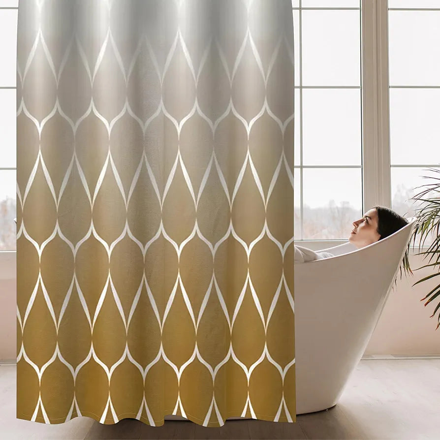 Homethreads Printed Blackout Embrace Luxury with Our 6-Feet Long Premium Polyester Shower Curtain with 12 Hooks for a Lavish Bathroom Machine Washable Gold