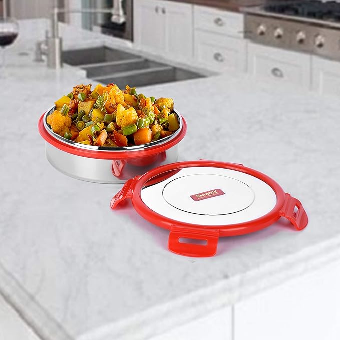Sumeet Airtight & Leak Proof Steelexo Stainless Steel ContainersLunch Box Lid Size 600 ml Red