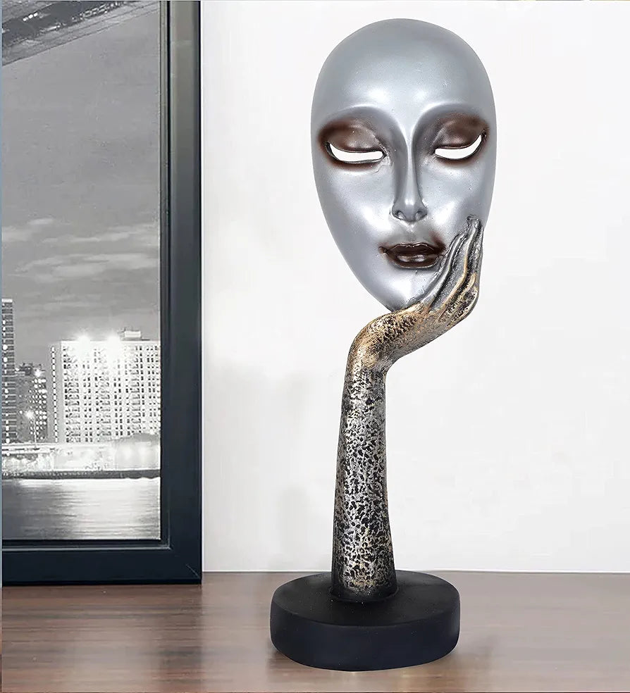 Zart Lady Face Silver Polyresin Showpiece Use in Home Decor Gifts