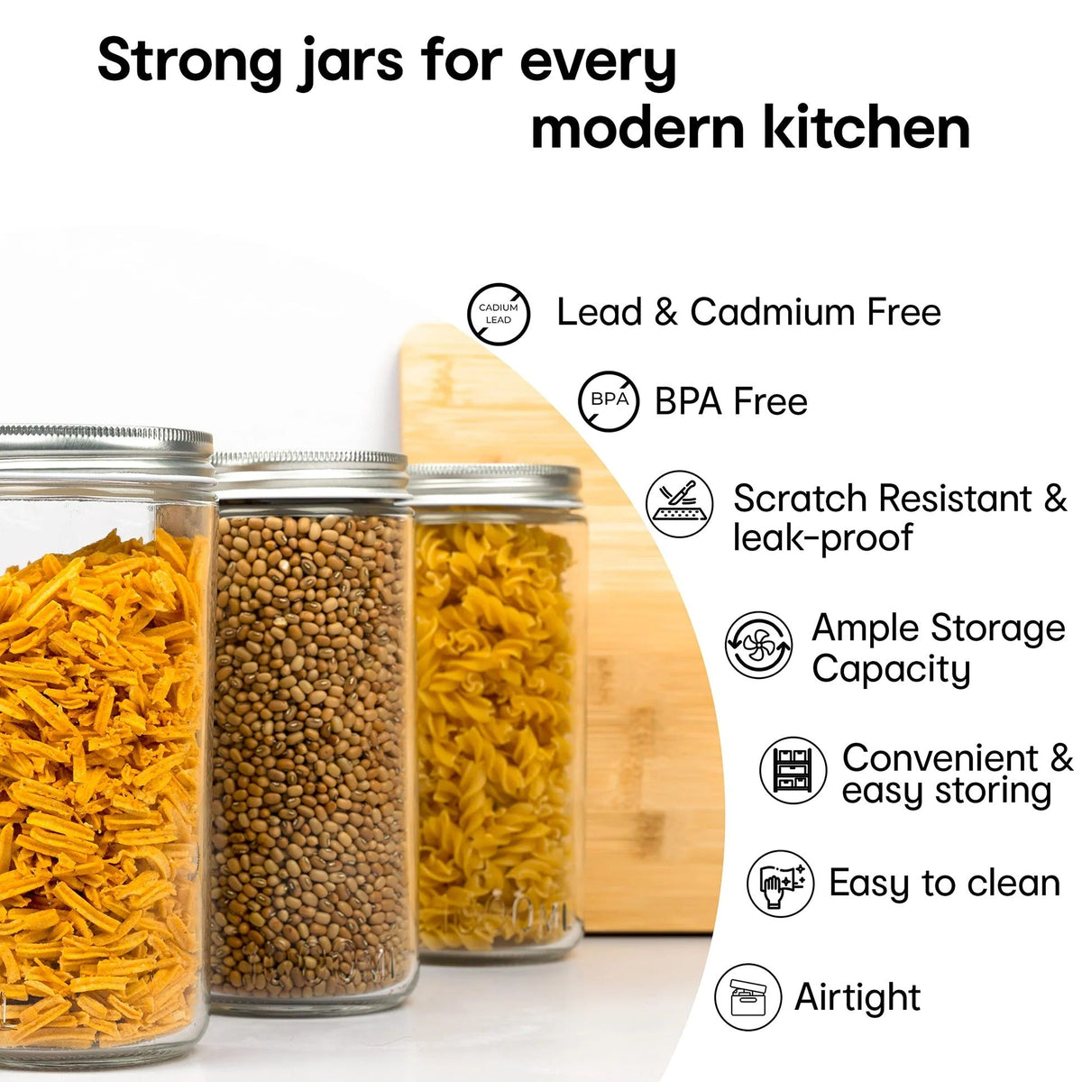 Anko Set of 3 Clear Glass Jars 1L | Airtight | Tin Lid | Kitchen Storage