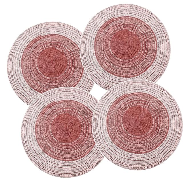 Spatlus Jute Placemats Set of 4 Heat Resistant Round Place Mats Natural Dining Table Red