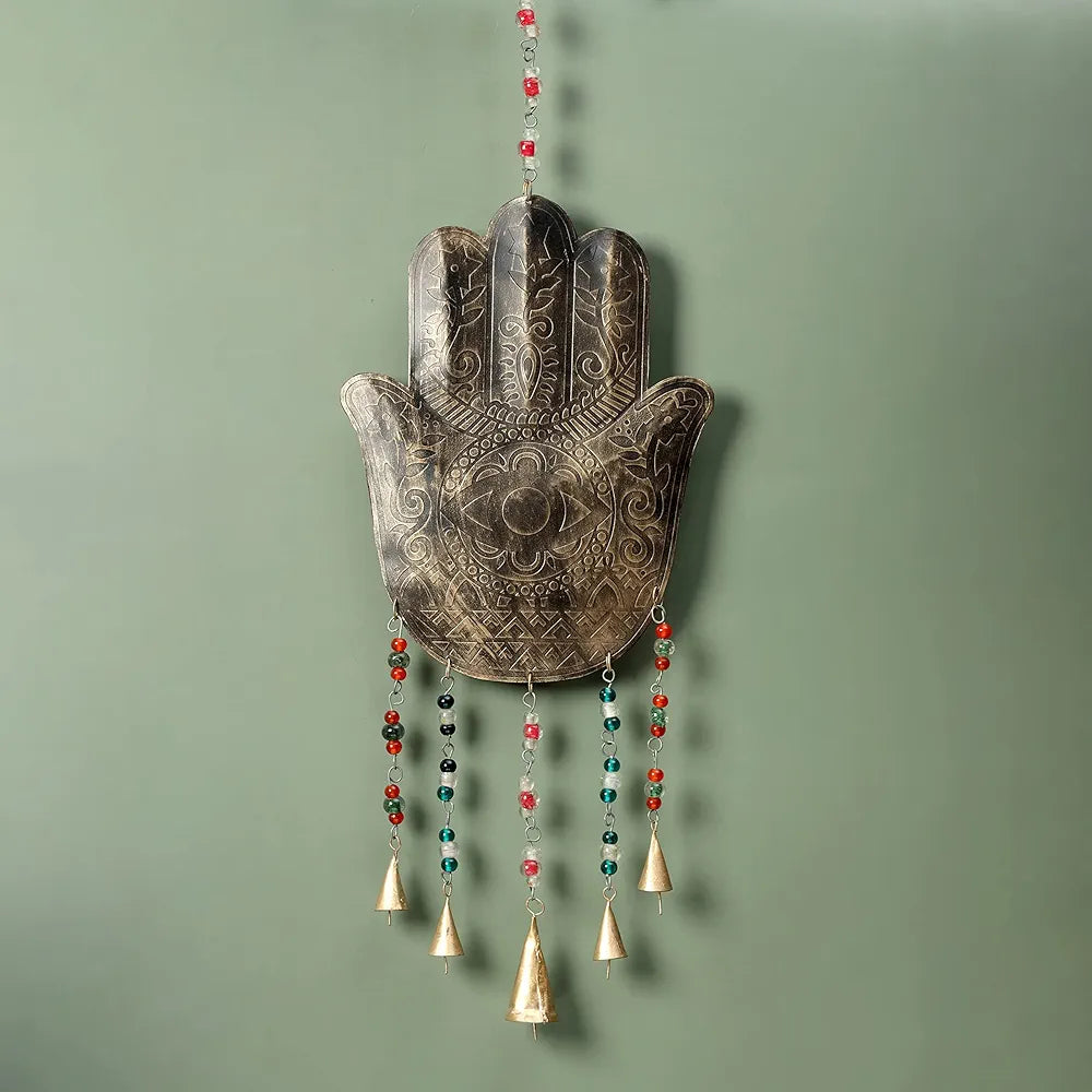 Duli Metal Hand Windchime Big Wall Hanging with Bells
