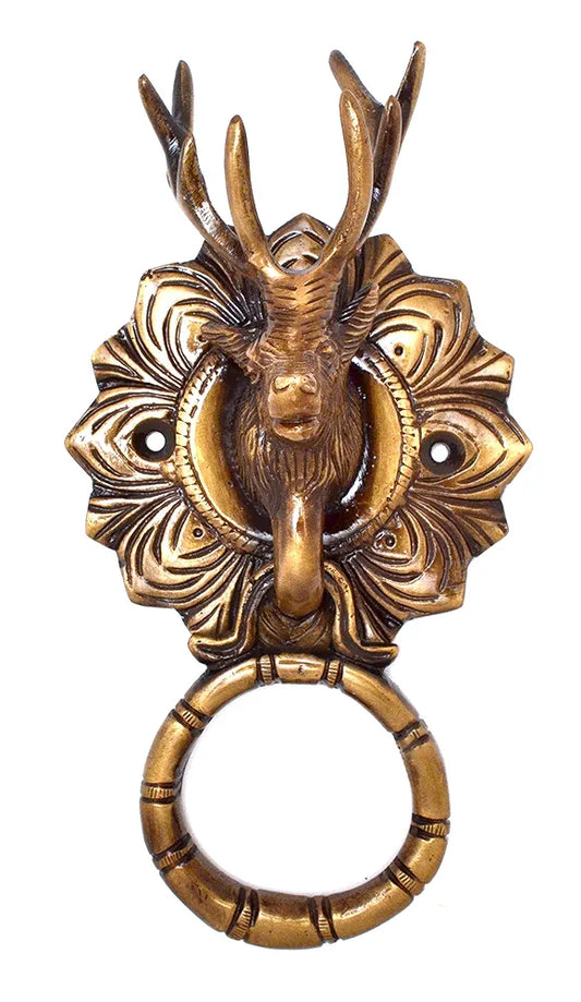 Two Moustaches Reindeer Face Brass Door Knocker