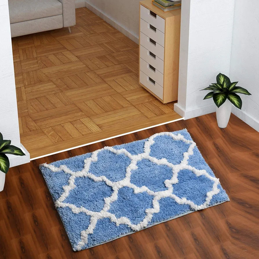 Aerohaven Glorious Super Soft Microfiber Abstract Moroccan Designer Anti Slip Bathmat Aqua Colour