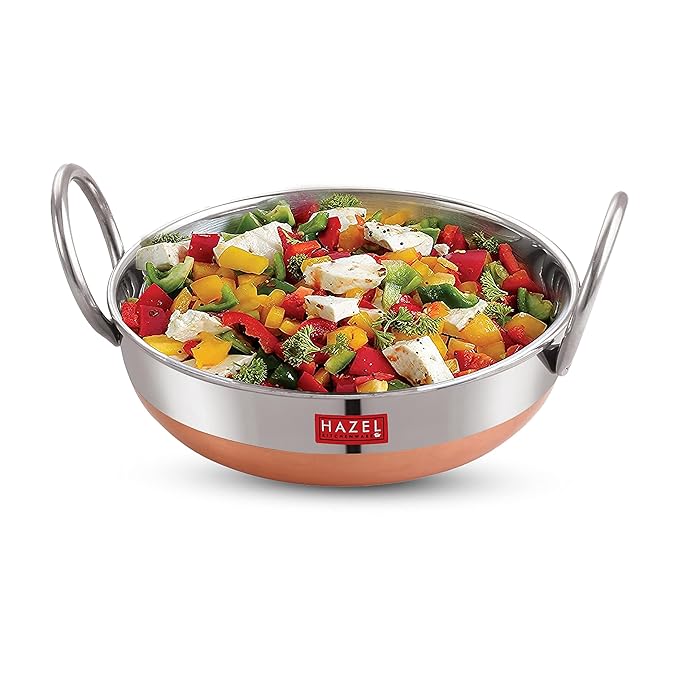 Hazel Stainless Steel Kadai with Copper Bottom 1.5 litres Steel Kadai