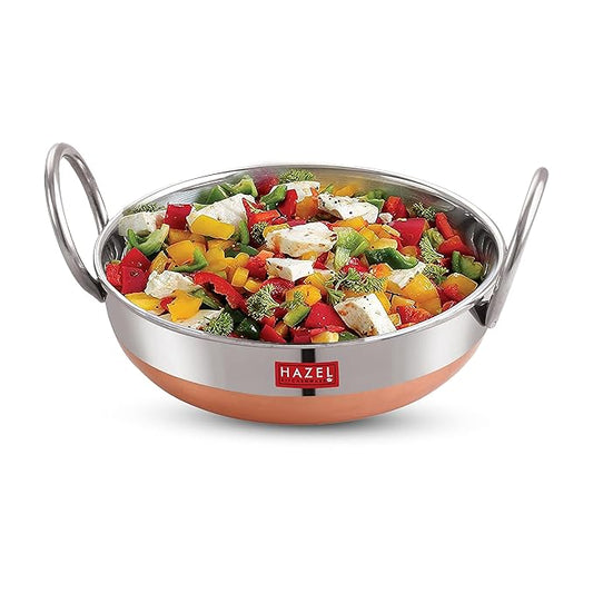 Hazel Stainless Steel Kadai with Copper Bottom 1.5 litres Steel Kadai