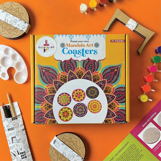 Kalakaram Diy Mandala Art Coasters Painting Kit | Create 6 Beautiful Coasters | Activity Kit for Kids
