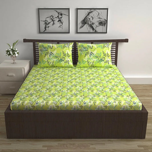 Divine Casa - 144 TC Super Soft 100% Cotton Bedsheet for Double Bed 144 Thread Count Colour Lime Breeze